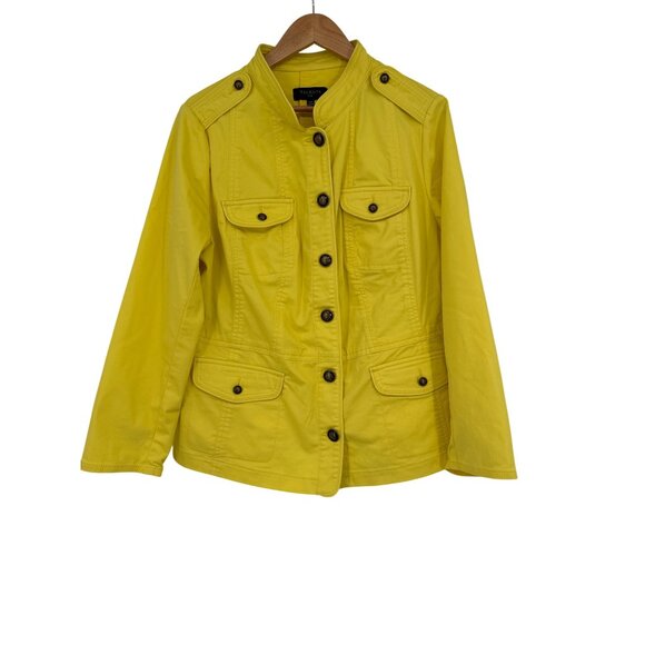 Talbots Plus Womens Yellow military denim Jacket Size 14W Cotton stretch - Picture 3 of 7